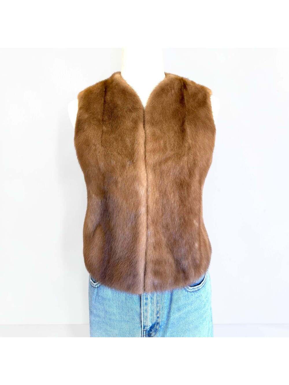 RARE Vintage KULE Real Mink Fur Vest Brown Crop Silhouette Size XS/S Archival